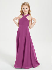 Junior Bridesmaid Dresses Grecian Neckline Floor Length Orchid