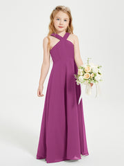 Junior Bridesmaid Dresses Grecian Neckline Floor Length Orchid