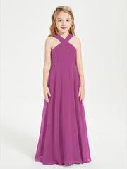 Junior Bridesmaid Dresses Grecian Neckline Floor Length Orchid