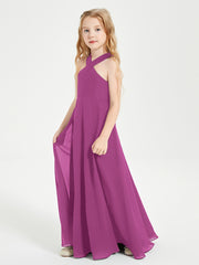 Junior Bridesmaid Dresses Grecian Neckline Floor Length Orchid