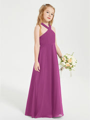 Junior Bridesmaid Dresses Grecian Neckline Floor Length Orchid