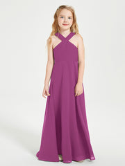 Junior Bridesmaid Dresses Grecian Neckline Floor Length Orchid