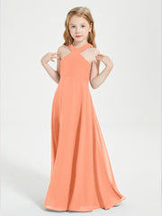 Junior Bridesmaid Dresses Grecian Neckline Floor Length Papaya
