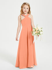 Junior Bridesmaid Dresses Grecian Neckline Floor Length Papaya