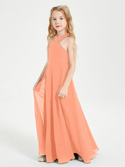 Junior Bridesmaid Dresses Grecian Neckline Floor Length Papaya