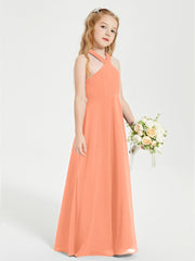 Junior Bridesmaid Dresses Grecian Neckline Floor Length Papaya