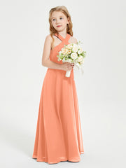 Junior Bridesmaid Dresses Grecian Neckline Floor Length Papaya