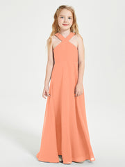 Junior Bridesmaid Dresses Grecian Neckline Floor Length Papaya