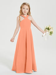 Junior Bridesmaid Dresses Grecian Neckline Floor Length Papaya