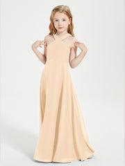 Junior Bridesmaid Dresses Grecian Neckline Floor Length Peach