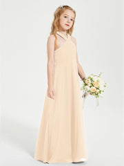 Junior Bridesmaid Dresses Grecian Neckline Floor Length Peach