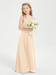 Junior Bridesmaid Dresses Grecian Neckline Floor Length Peach
