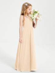 Junior Bridesmaid Dresses Grecian Neckline Floor Length Peach