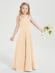 peach junior bridesmaid dresses ETHAN A-Line One-Shoulder Floor-Length Chiffon Junior Bridesmaid Dress With Ruffle Peach Size 6