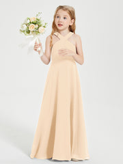 Junior Bridesmaid Dresses Grecian Neckline Floor Length Peach
