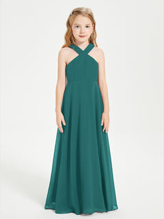 Junior Bridesmaid Dresses Grecian Neckline Floor Length Peacock