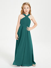 Junior Bridesmaid Dresses Grecian Neckline Floor Length Peacock