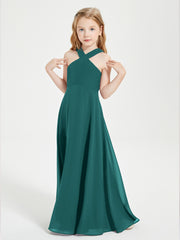Junior Bridesmaid Dresses Grecian Neckline Floor Length Peacock