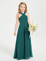 Junior Bridesmaid Dresses Grecian Neckline Floor Length Peacock