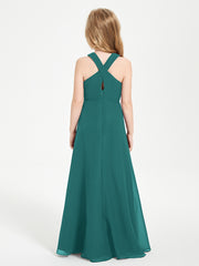 Junior Bridesmaid Dresses Grecian Neckline Floor Length Peacock