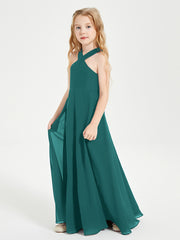 Junior Bridesmaid Dresses Grecian Neckline Floor Length Peacock