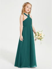 Junior Bridesmaid Dresses Grecian Neckline Floor Length Peacock