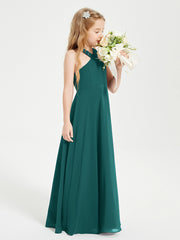 Junior Bridesmaid Dresses Grecian Neckline Floor Length Peacock