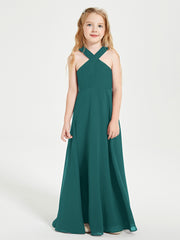 Junior Bridesmaid Dresses Grecian Neckline Floor Length Peacock