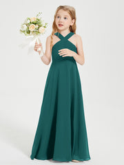 Junior Bridesmaid Dresses Grecian Neckline Floor Length Peacock