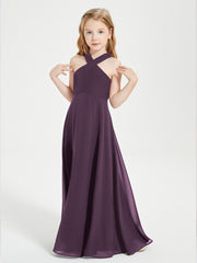 Junior Bridesmaid Dresses Grecian Neckline Floor Length Plum