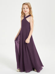 Junior Bridesmaid Dresses Grecian Neckline Floor Length Plum