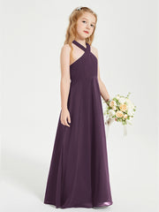 Junior Bridesmaid Dresses Grecian Neckline Floor Length Plum