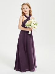 Junior Bridesmaid Dresses Grecian Neckline Floor Length Plum