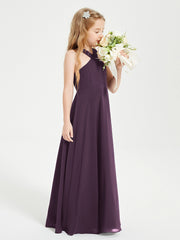 Junior Bridesmaid Dresses Grecian Neckline Floor Length Plum