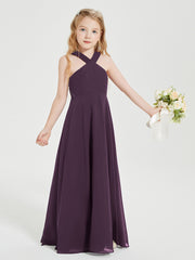 Junior Bridesmaid Dresses Grecian Neckline Floor Length Plum