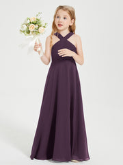 Junior Bridesmaid Dresses Grecian Neckline Floor Length Plum