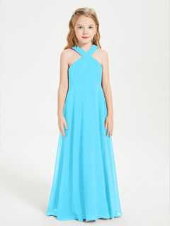 Junior Bridesmaid Dresses Grecian Neckline Floor Length Pool