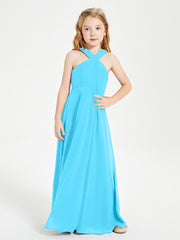 Junior Bridesmaid Dresses Grecian Neckline Floor Length Pool