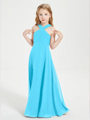 Junior Bridesmaid Dresses Grecian Neckline Floor Length Pool