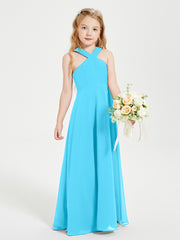 Junior Bridesmaid Dresses Grecian Neckline Floor Length Pool