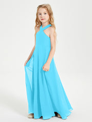 Junior Bridesmaid Dresses Grecian Neckline Floor Length Pool
