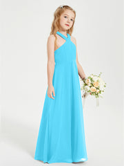 Junior Bridesmaid Dresses Grecian Neckline Floor Length Pool