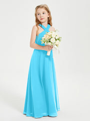 Junior Bridesmaid Dresses Grecian Neckline Floor Length Pool
