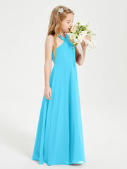 Junior Bridesmaid Dresses Grecian Neckline Floor Length Pool