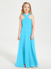 Junior Bridesmaid Dresses Grecian Neckline Floor Length Pool