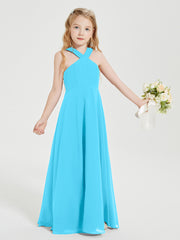 Junior Bridesmaid Dresses Grecian Neckline Floor Length Pool