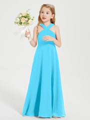 Junior Bridesmaid Dresses Grecian Neckline Floor Length Pool