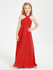 Junior Bridesmaid Dresses Grecian Neckline Floor Length Red
