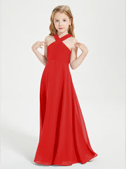 Junior Bridesmaid Dresses Grecian Neckline Floor Length Red