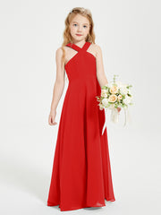 Junior Bridesmaid Dresses Grecian Neckline Floor Length Red
